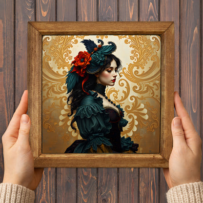 Victorian Portrait Trio Natural Stone Wall Art – Wood Frame Set