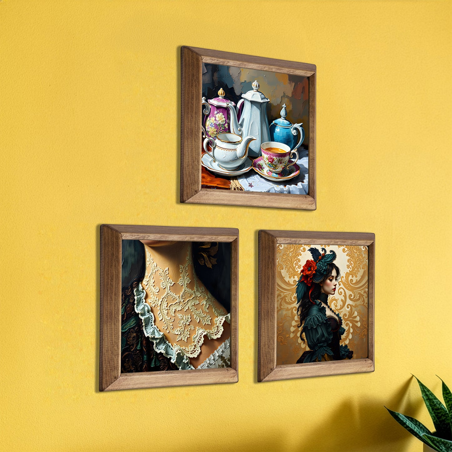 Victorian Tea, Lace & Lady Trio Stone Wall Art Set