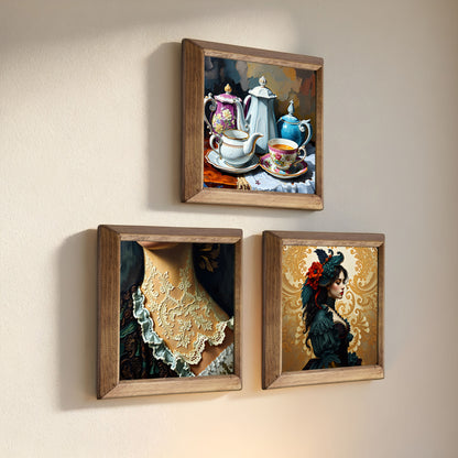 Victorian Tea, Lace & Lady Trio Stone Wall Art Set