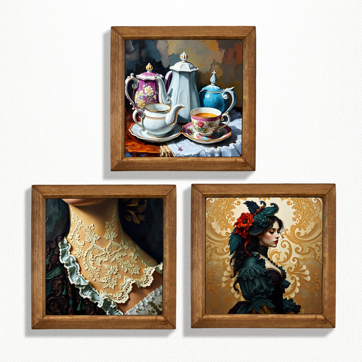 Victorian Tea, Lace & Lady Trio Stone Wall Art Set