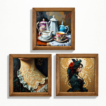 Victorian Tea, Lace & Lady Trio Stone Wall Art Set