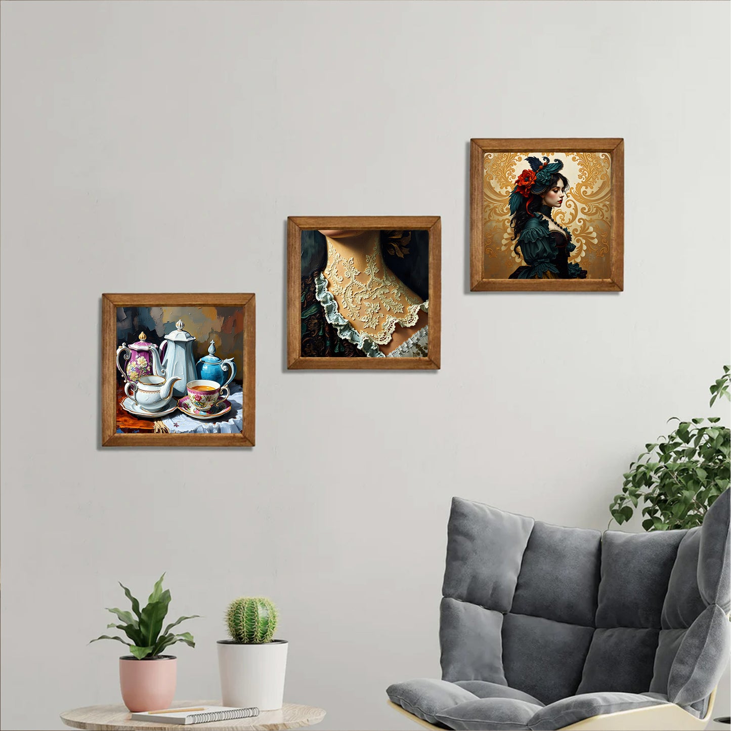 Victorian Tea, Lace & Lady Trio Stone Wall Art Set