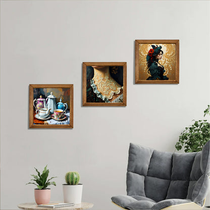Victorian Tea, Lace & Lady Trio Stone Wall Art Set