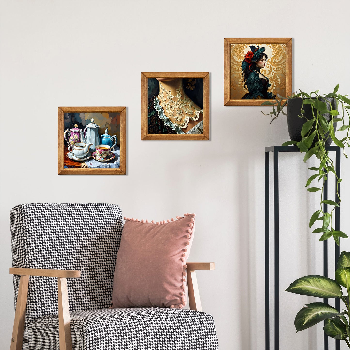 Victorian Tea, Lace & Lady Trio Stone Wall Art Set