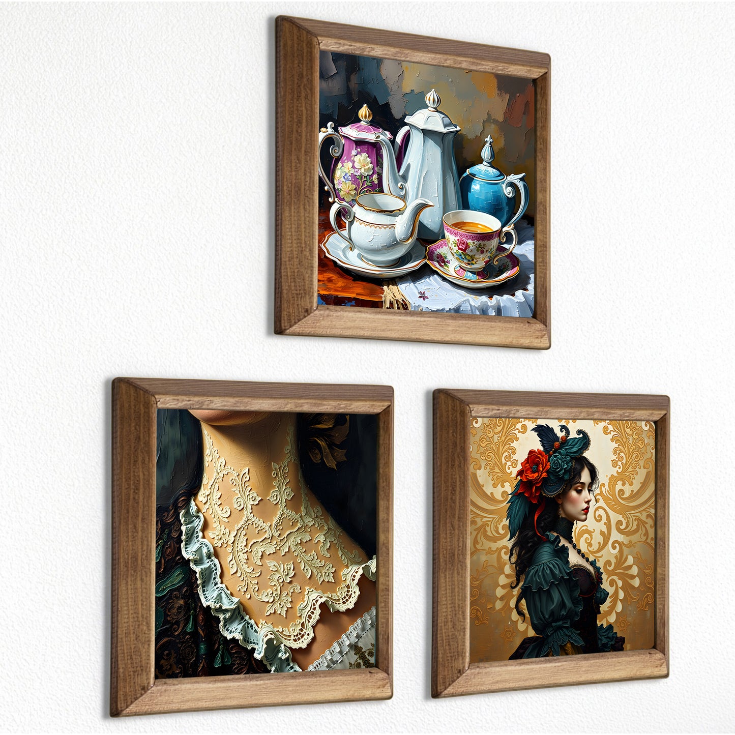 Victorian Tea, Lace & Lady Trio Stone Wall Art Set