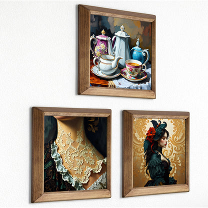 Victorian Tea, Lace & Lady Trio Stone Wall Art Set