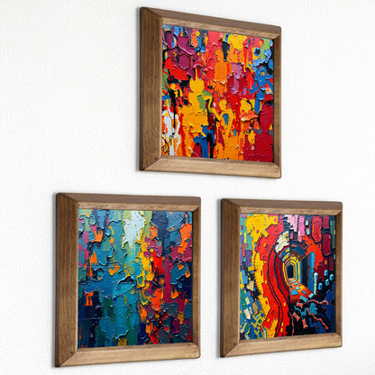 Colour Burst Abstract Trio Natural Stone Wall Art – Wood Frame Set