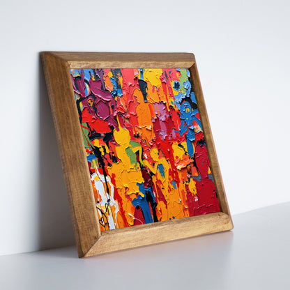 Colour Burst Abstract Trio Natural Stone Wall Art – Wood Frame Set
