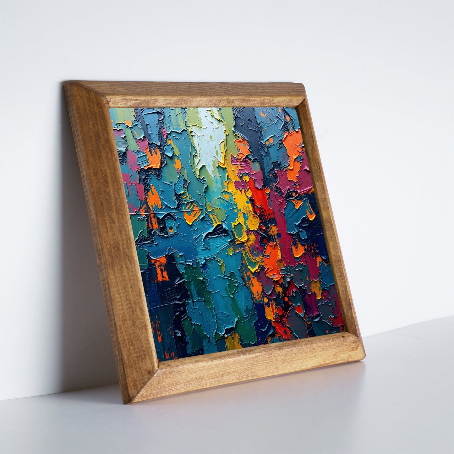 Colour Burst Abstract Trio Natural Stone Wall Art – Wood Frame Set