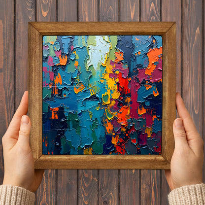 Colour Burst Abstract Trio Natural Stone Wall Art – Wood Frame Set