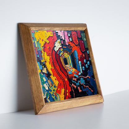 Colour Burst Abstract Trio Natural Stone Wall Art – Wood Frame Set