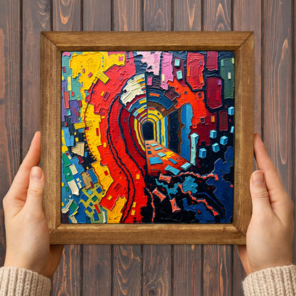 Colour Burst Abstract Trio Natural Stone Wall Art – Wood Frame Set