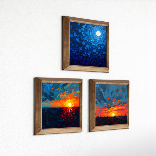 Moon & Sunset Framed Frames Stone Wall Art Set Duo