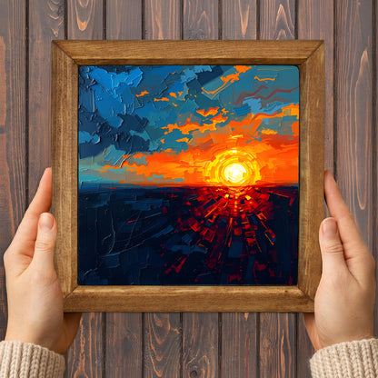 Moon & Sunset Framed Frames Stone Wall Art Set Duo