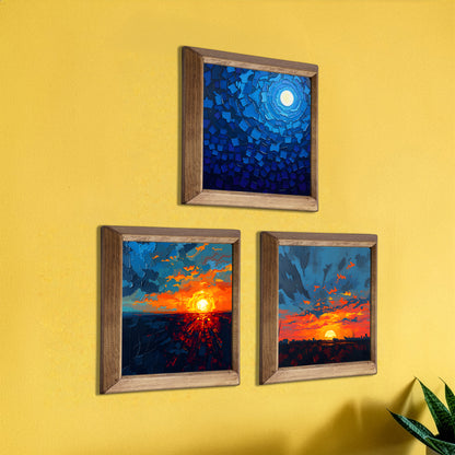 Moon & Sunset Framed Frames Stone Wall Art Set Duo