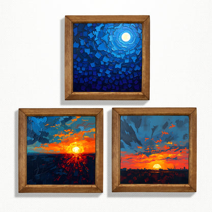 Moon & Sunset Framed Frames Stone Wall Art Set Duo
