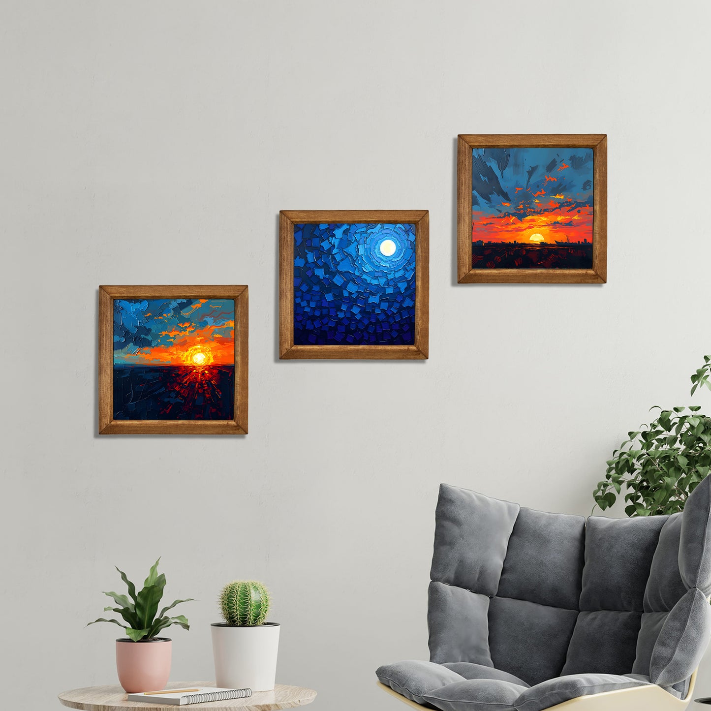 Moon & Sunset Framed Frames Stone Wall Art Set Duo