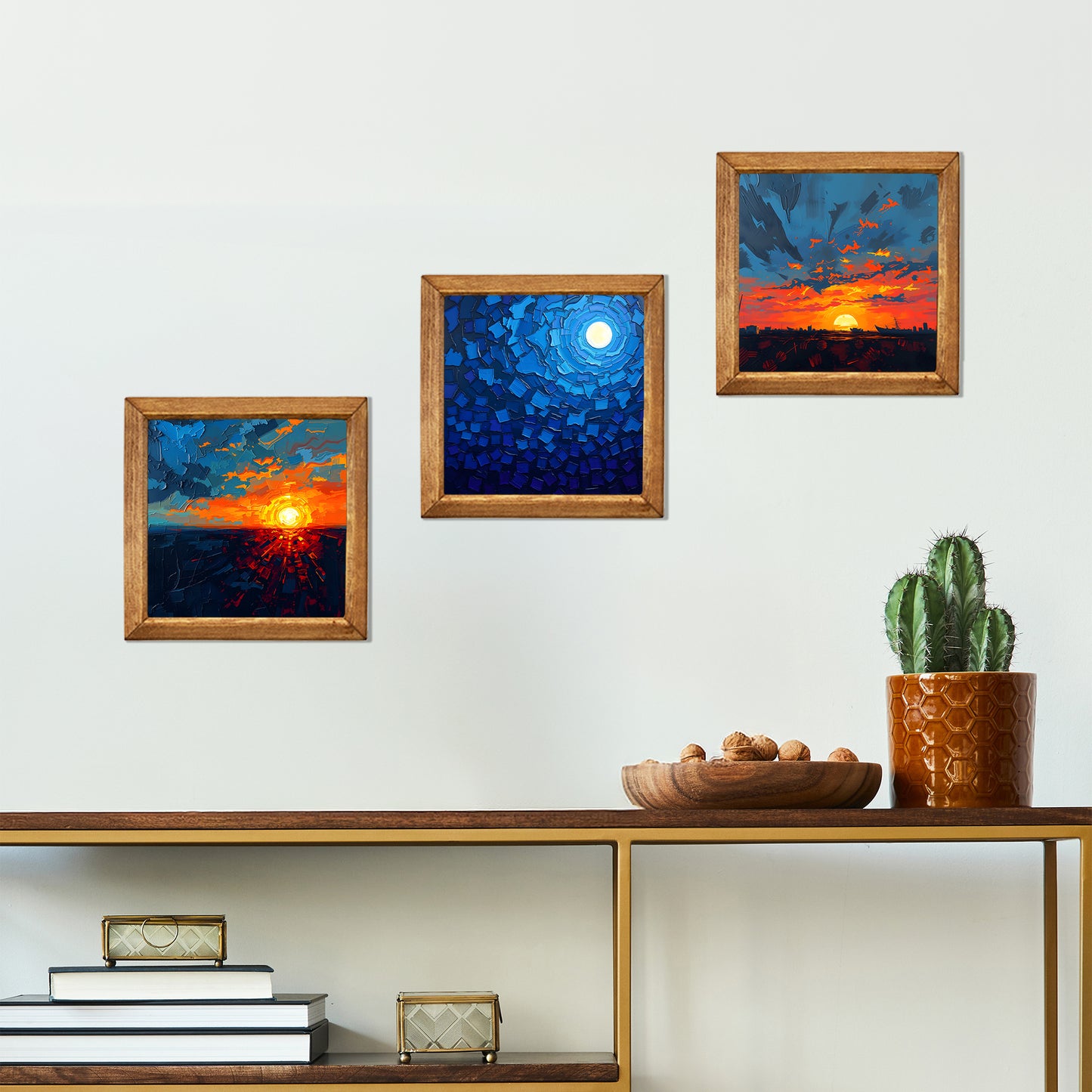 Moon & Sunset Framed Frames Stone Wall Art Set Duo