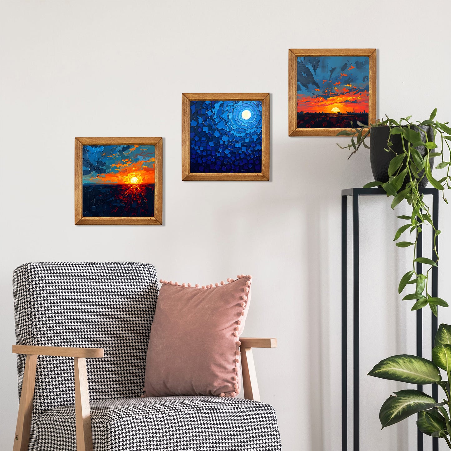 Moon & Sunset Framed Frames Stone Wall Art Set Duo