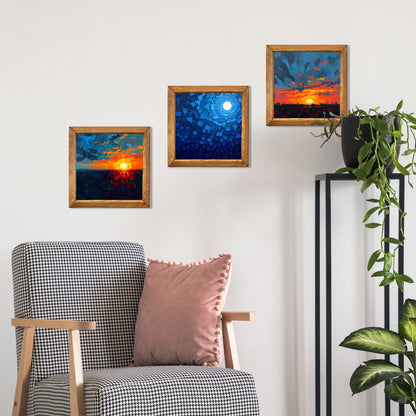 Moon & Sunset Framed Frames Stone Wall Art Set Duo