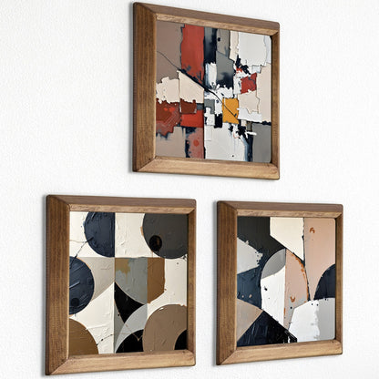 Neutral Abstract Geometry Trio Natural Stone Wall Art – Wood Frame Set