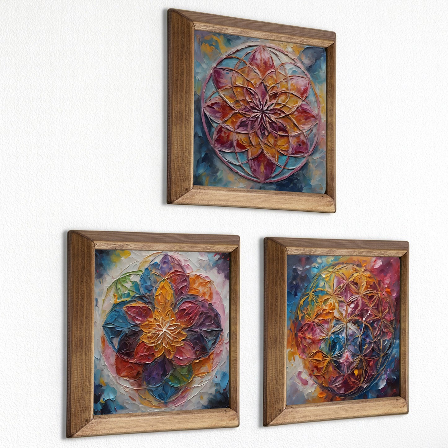 Radiant Flower of Life Trio Stone Wall Art Set