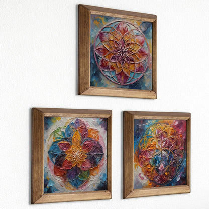 Radiant Flower of Life Trio Stone Wall Art Set