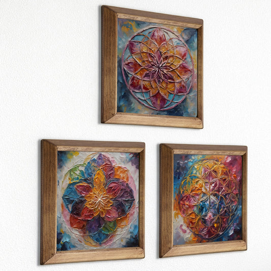 Radiant Flower of Life Trio Stone Wall Art Set