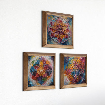 Radiant Flower of Life Trio Natural Stone Wall Art