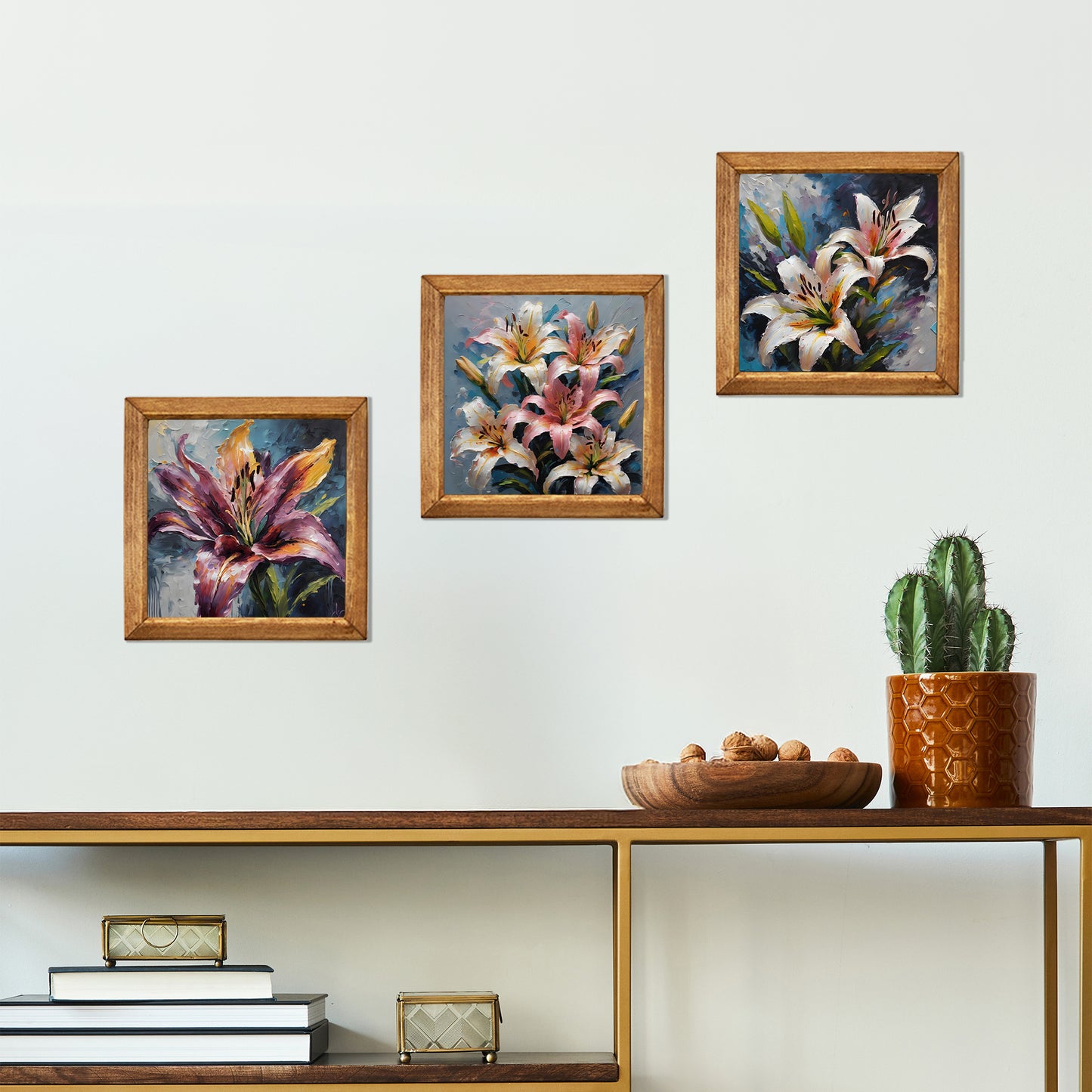 Lily Bloom Trio Natural Stone Wall Art