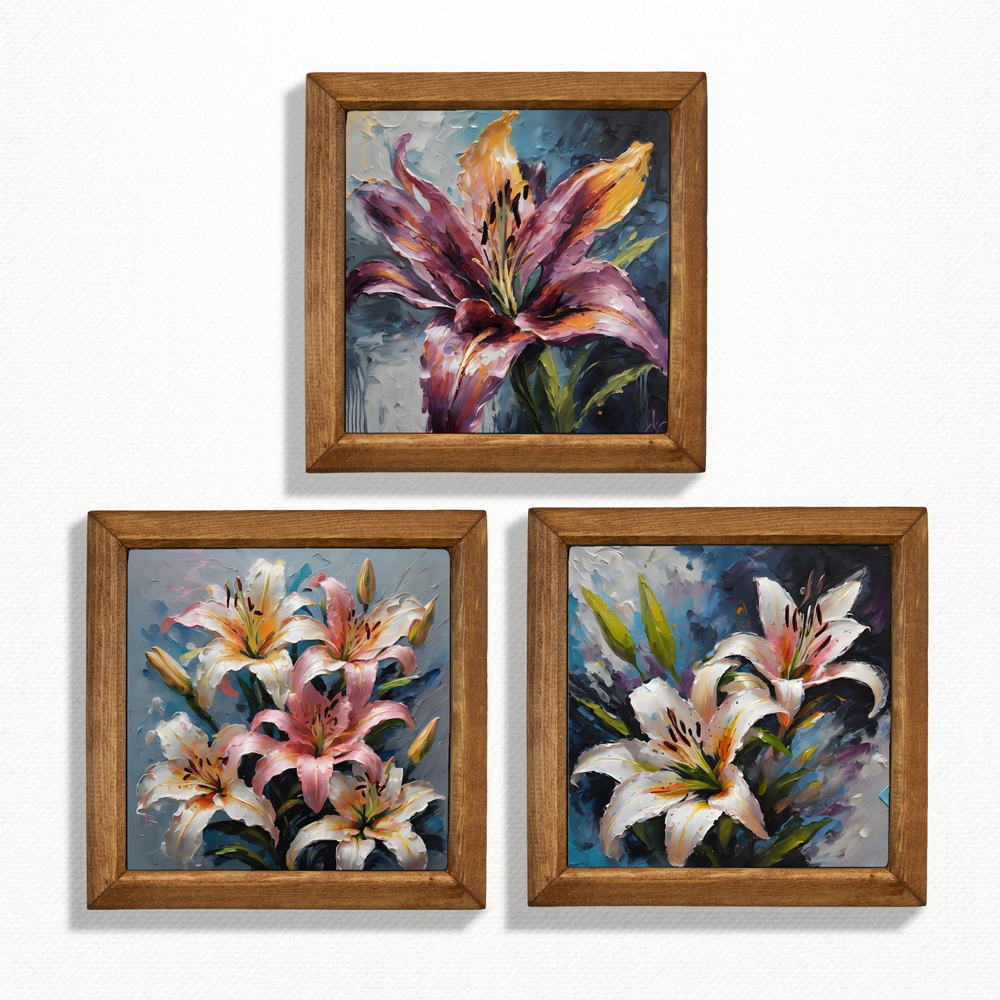 Lily Bloom Trio Natural Stone Wall Art