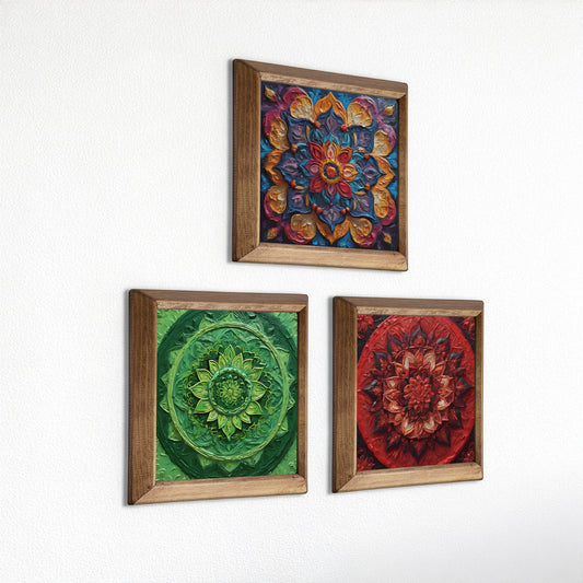 Jewel Mandala Trio Natural Stone Wall Art