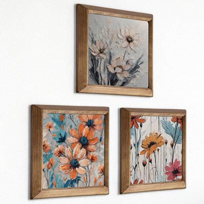 Pastel Floral Bloom Trio Stone Wall Art Set