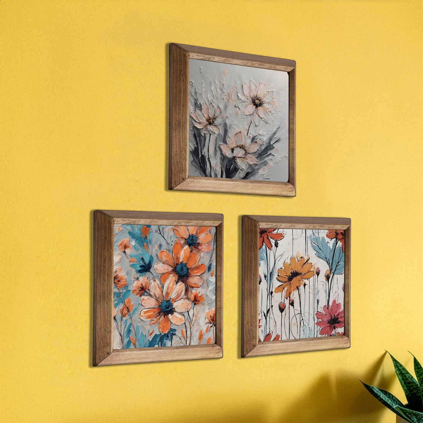 Pastel Floral Trio Natural Stone Wall Art