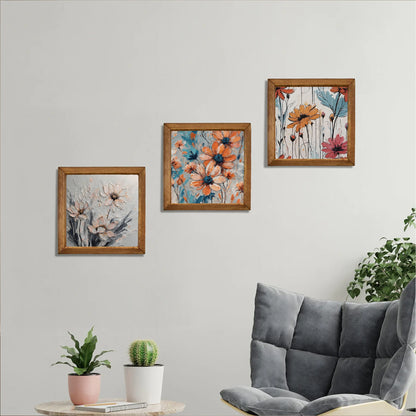 Pastel Floral Trio Natural Stone Wall Art