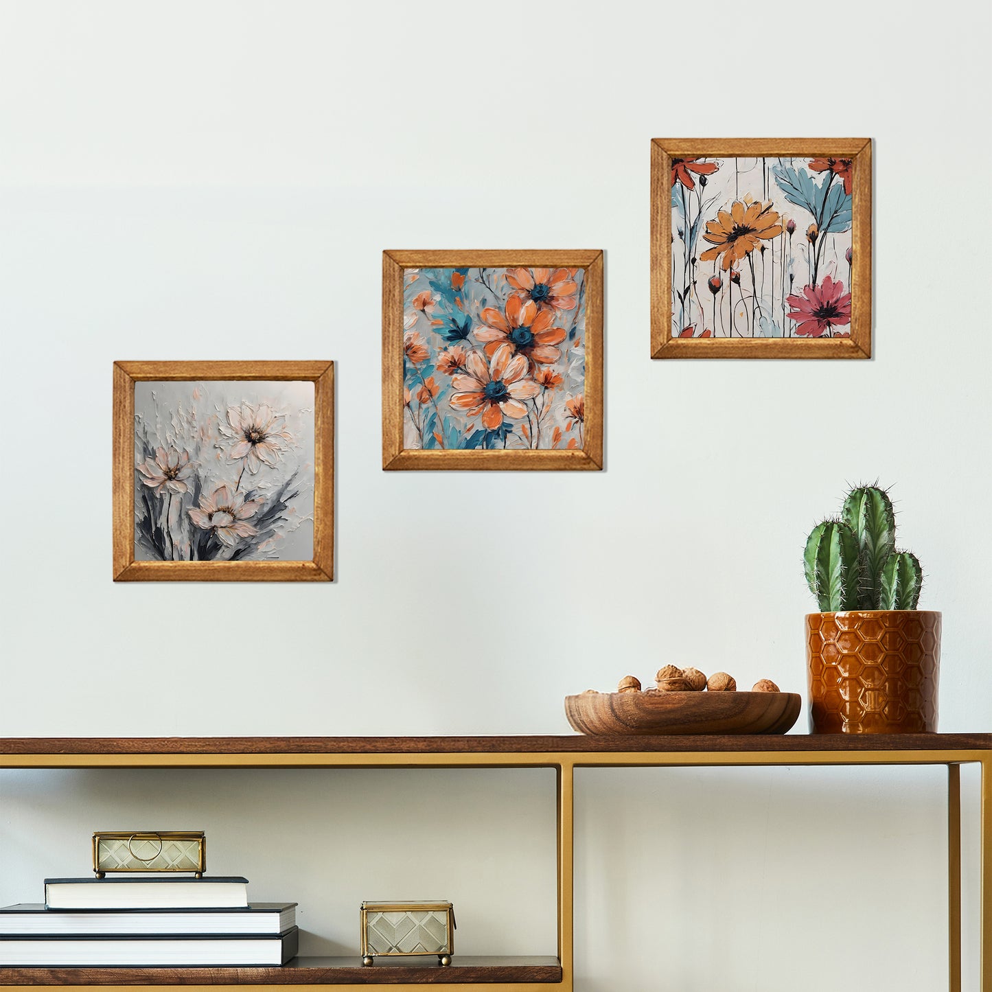 Pastel Floral Trio Natural Stone Wall Art