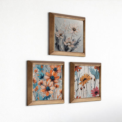 Pastel Floral Trio Natural Stone Wall Art