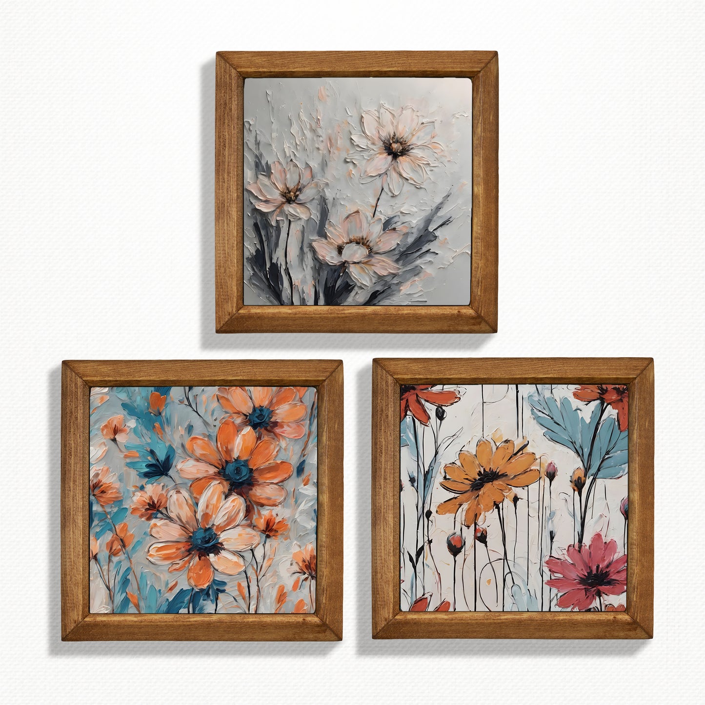 Pastel Floral Trio Natural Stone Wall Art