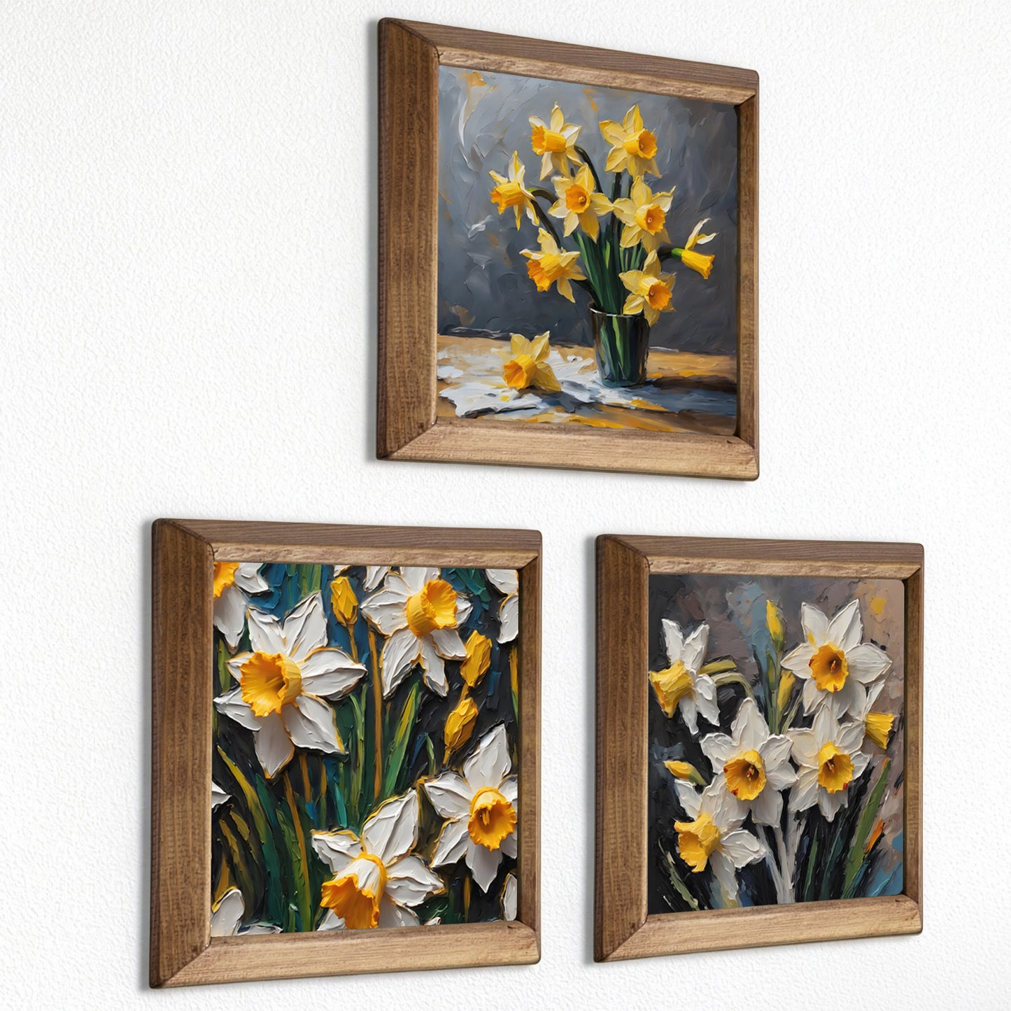 Golden Daffodil Trio Stone Wall Art Set