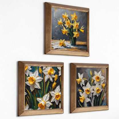 Golden Daffodil Trio Stone Wall Art Set