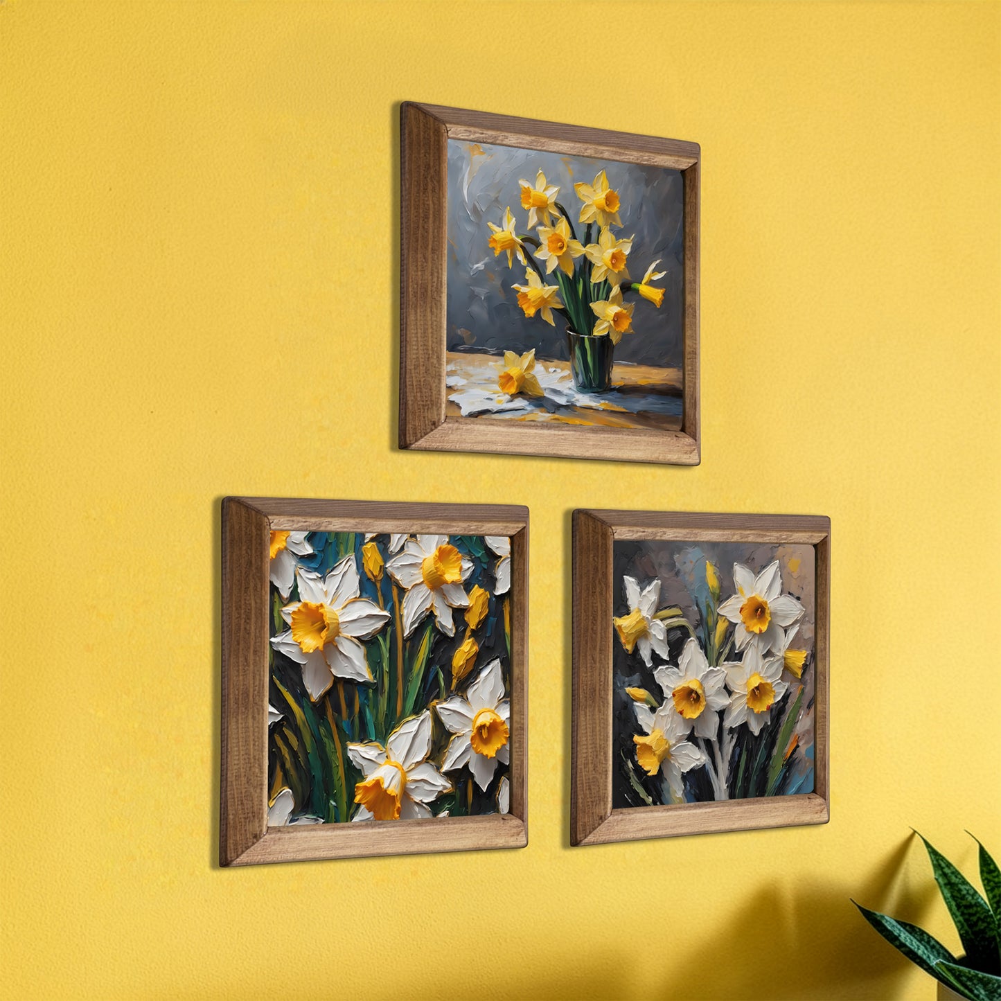 Golden Daffodil Trio Natural Stone Wall Art