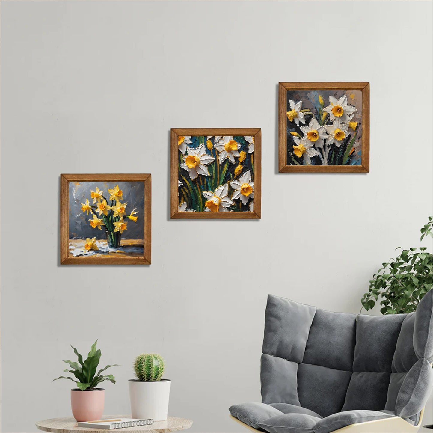 Golden Daffodil Trio Natural Stone Wall Art