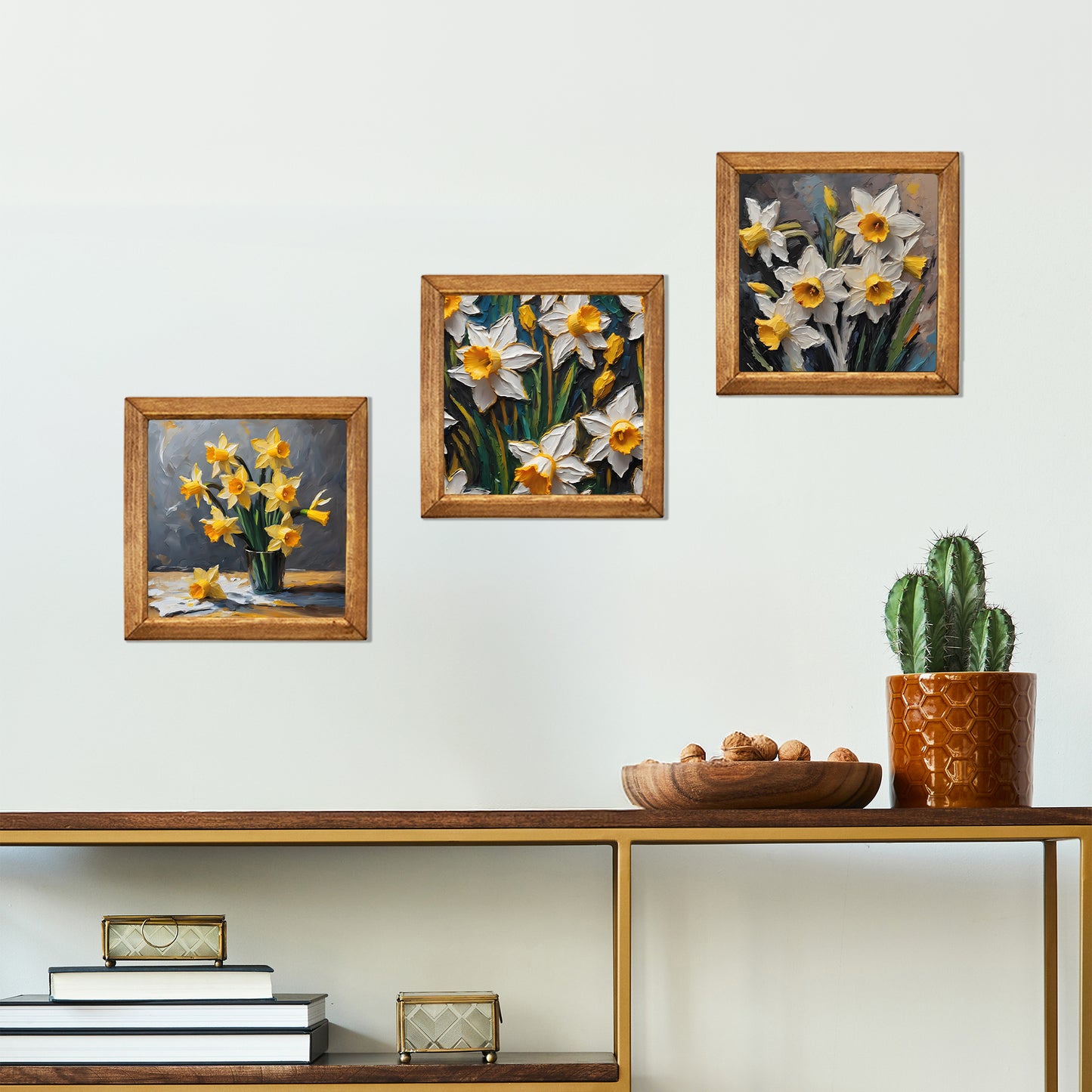 Golden Daffodil Trio Natural Stone Wall Art
