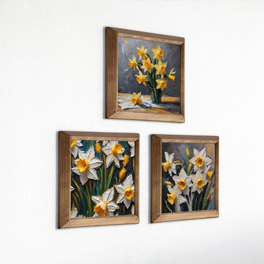 Golden Daffodil Trio Natural Stone Wall Art