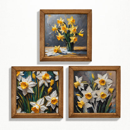 Golden Daffodil Trio Natural Stone Wall Art