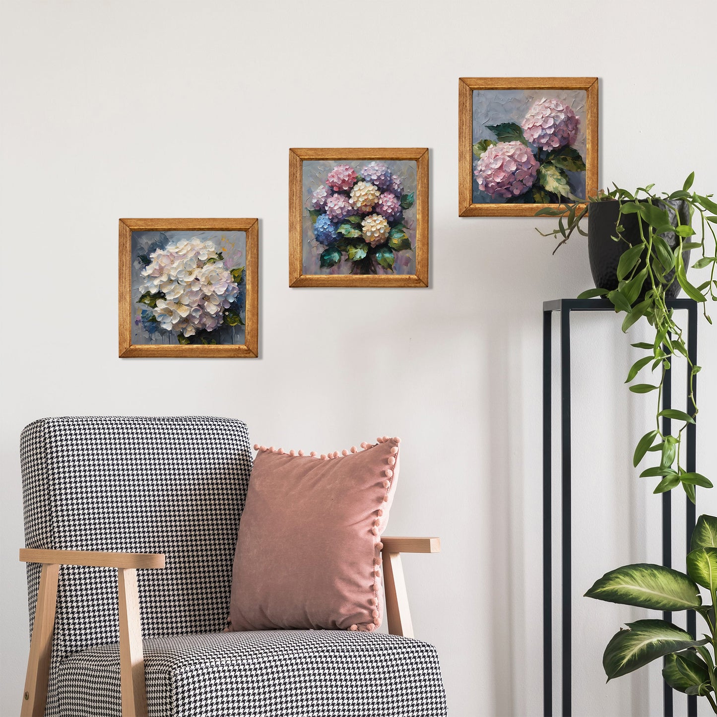 Hydrangea Bloom Trio Natural Stone Wall Art