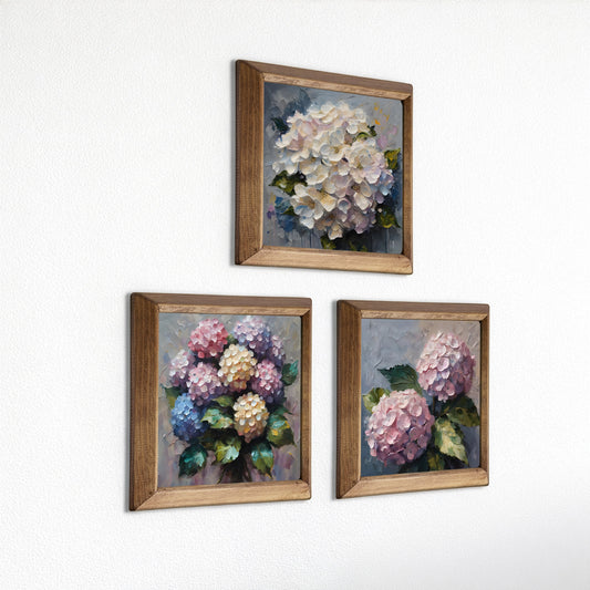 Hydrangea Bloom Trio Natural Stone Wall Art