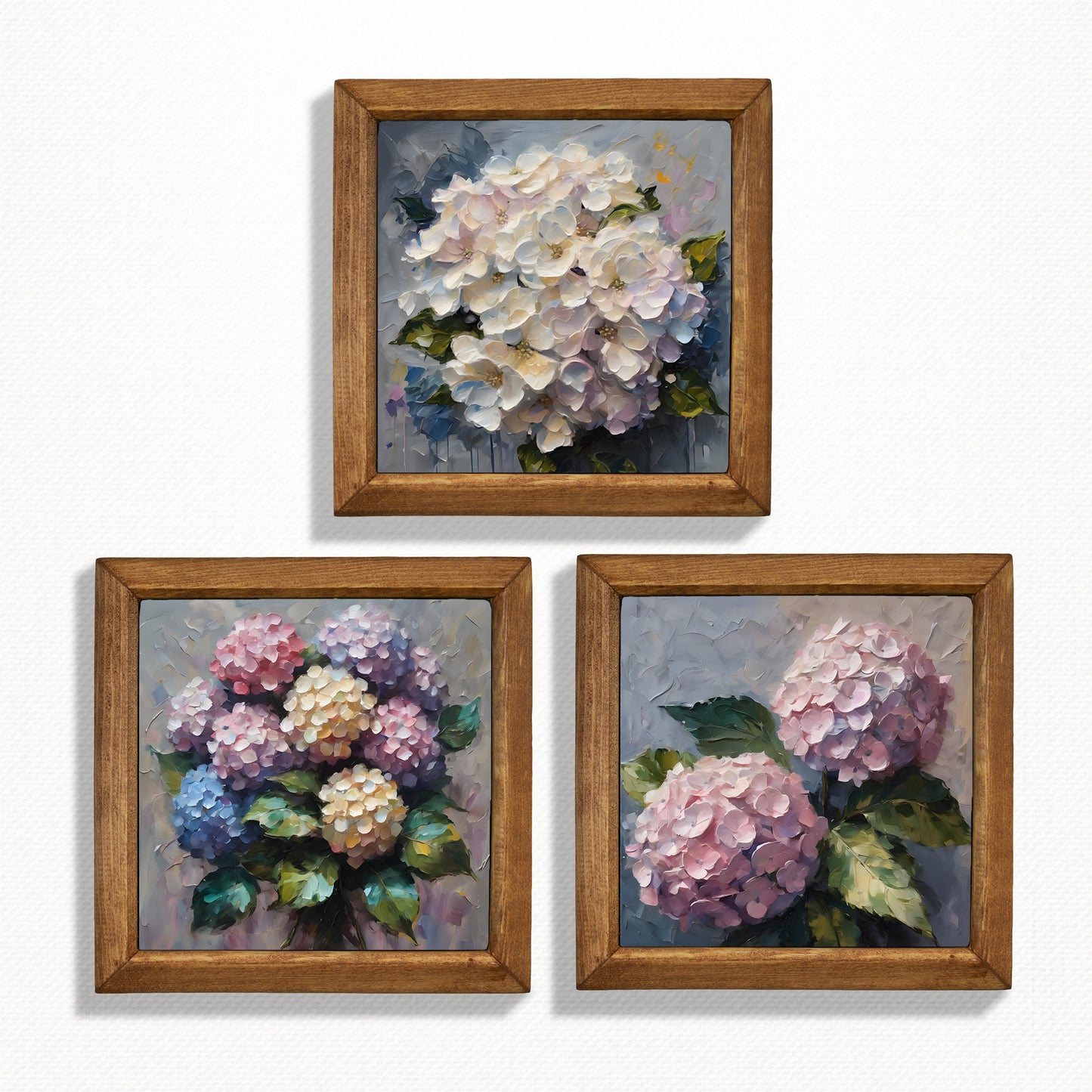 Hydrangea Bloom Trio Natural Stone Wall Art