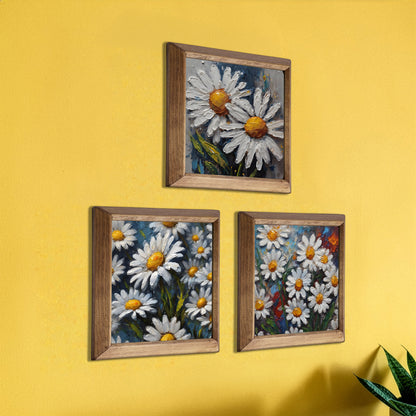 Daisy Bloom Trio Natural Stone Wall Art