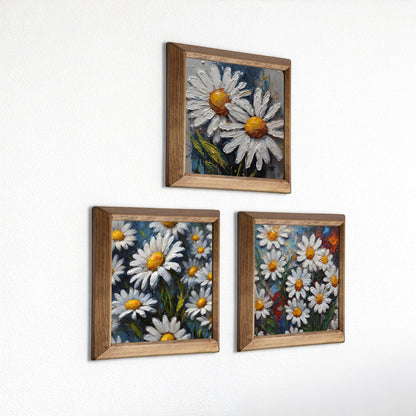 Daisy Bloom Trio Natural Stone Wall Art